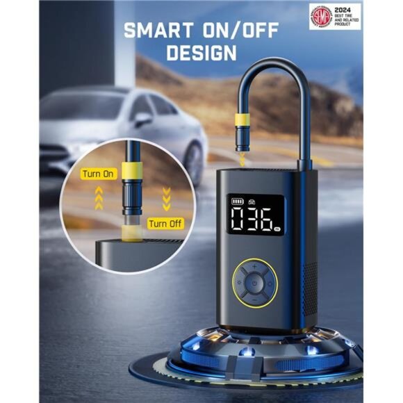 Pro Portable Tire Inflator for Compact Car, 1Min Fast Inflate Electric Bike Pump - Picture 6 of 7